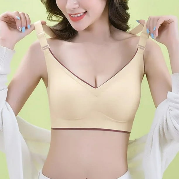 Women Without Steel Ring Small Breasts Gathered Thin Bra Breathable  Comfortable Bra No Wire Bra (Beige, 32) at  Women's Clothing store