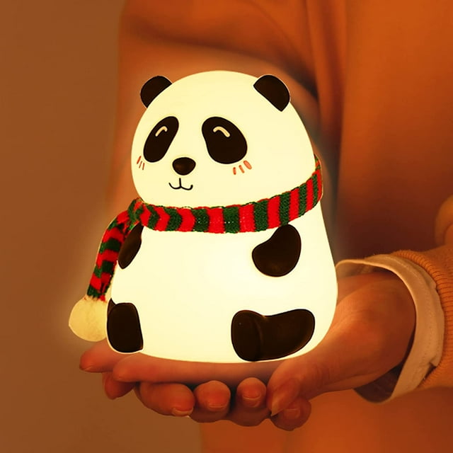 Luz de noche infantil, lámpara LED de panda para niñas y mujeres, recargable por USB, ideal para la habitación del bebé, decoración de dormitorio, regalo de cumpleaños (Panda sonriente)