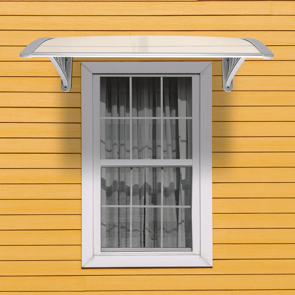 Alvantor Door Awning Polycarbonate Window Canopy with White Panel and Gray Bracket for Rain and Sun Protection 39.37 x 31.5 in