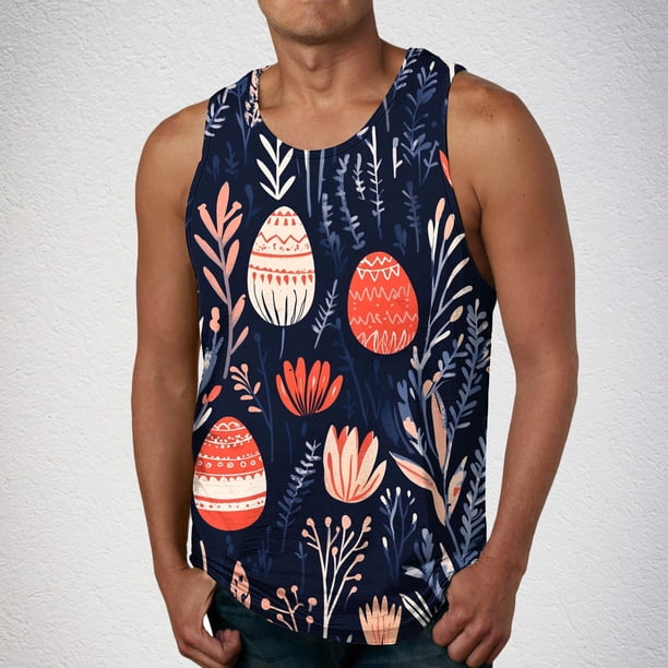 Camiseta sin mangas de cuello redondo para hombre, ropa de ocio, fitness, para el hogar, pijama, camiseta con estampado a color, blusa deportiva de poliéster para hombre