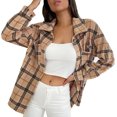 thumbnail image 3 of UVEASISHA Womens Loose Flannel Plaid Jacket Vintage Long Sleeve Warm Up Shacket Coat 2025 Winter Business Casual Wool Blend Jackets with Pockets 2025,Khaki,L, 3 of 5