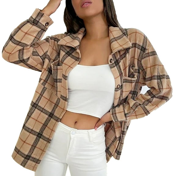 Annhoo Button down Shirts for Women Classic Plaid Fall Casual Long Sleeve Lapel Jackets Casual Tops with Pockets
