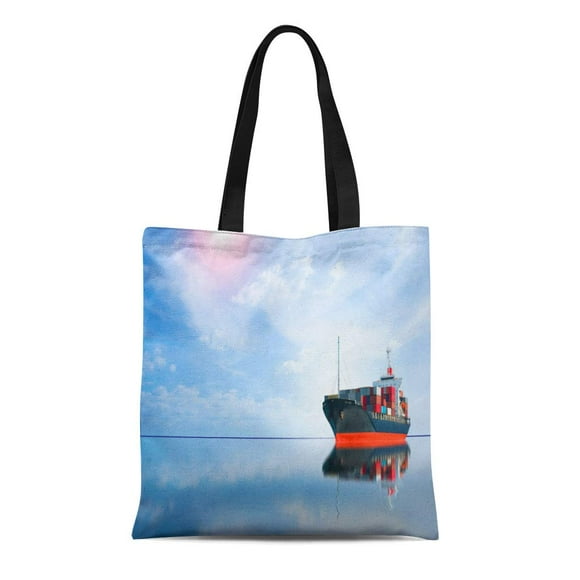 NUDECOR Canvas Tote Bag Container Cargo Ship in Ocean Water Transportation Networks Industry Reusable Shoulder Grocery Shopping Bags Handbag
