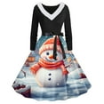 thumbnail image 1 of RKSTN Robes pour Femmes Robe Manches Longues Imprimé de Noël Patchwork en Fourrure Col en V Robe Rétro Ample, 1 of 3