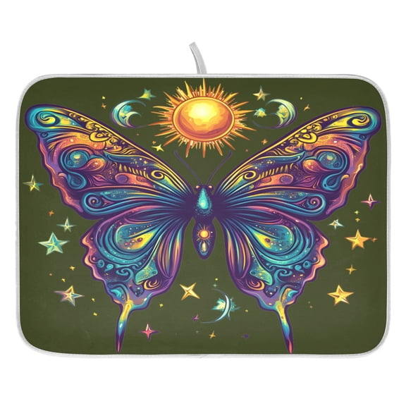 Ryvnso Boho Butterfly Dish Drying Mat for Kitchen Countertop 16x18 Small Dish Pad Drainer Rack Dish Sink Mats