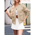 thumbnail image 6 of Womens Jacket Fall Winter Long Sleeve Stand Collar Shacket with Side Pocket Coat Beige M, 6 of 8