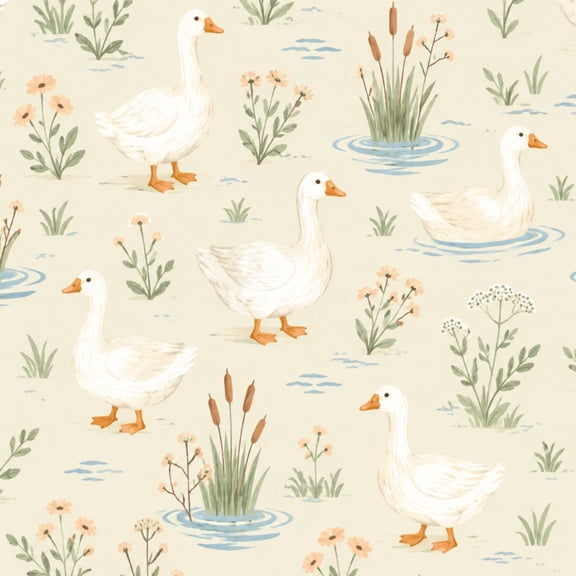 Peel and Stick Wallpaper White Duck Meadow Seamless Soft Pastel Cottagecore Watercolor Style 17.7in x 118in Contact Paper Removable Self Adhesive Wall Mural Wall Decor for Bedroom Kitchen Cabinets