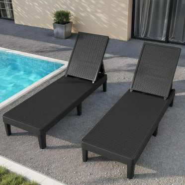 Uforic Outdoor Chaise Lounge Chairs Set of 2,with 4-Position Adjustable Backrest, Dark Black