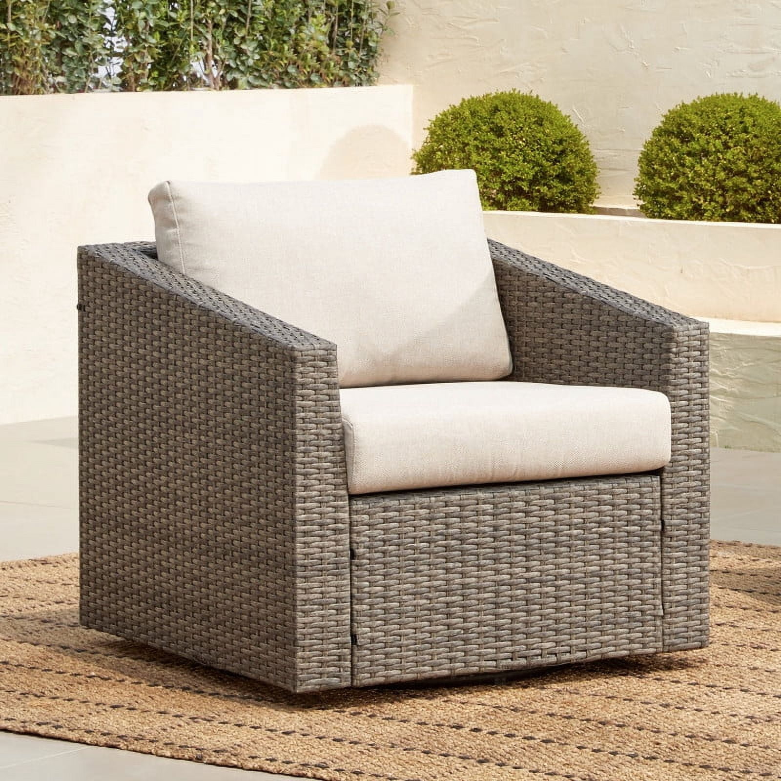 CHITA Outdoor Swivel Gray Wicker Chair and Ottoman with Cushion, Cream