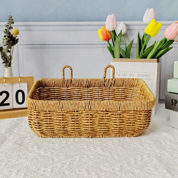 Wall Mount Fruit Basket,Rattan Woven Organizer Basket,Wall Hanging Basket Imitation Rattan Woven Storage Basket Retro Farmhouse Decor Hanging Fruit Basket 
