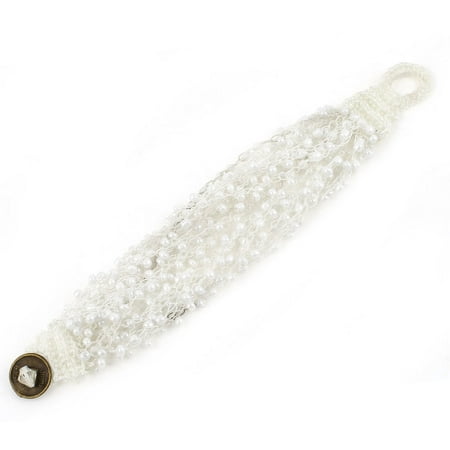 - Unique Bargains Lady Button Closure White Multilayers Beaded Braided Bracelet Bangle 16cm Girth