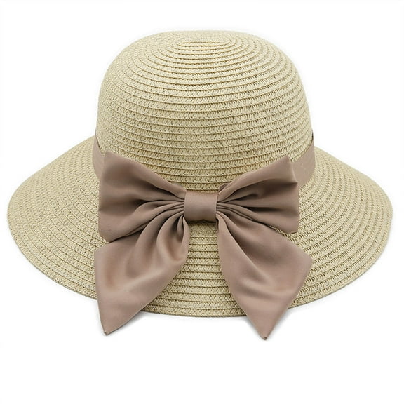 56-58cm hat circumference women's big brimmed hat summer hat beach sun hat bow straw hat - Beige