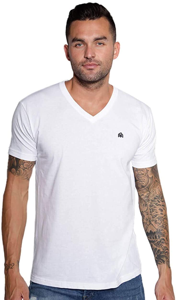 INTO THE AM Men's V Neck Tee Shirts Ultra Soft Modern Fitted Plain T-Shirts 