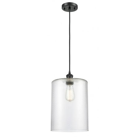516-1P-BK-G112-L-Innovations Lighting-Cobbleskill - 1 Light Cord Hung Mini Pendant In Industrial Style-14 Inches Tall and 9 Inches Wide-Matte Black
