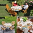 thumbnail image 4 of Orange Thanksgiving Fall Round Tablecloth for 45-54 Inch Tables,Fitted Table Cover with Elastic Edge,Orange Blue Pumpkins Botanical Waterproof Outdoor Table Cloth Protector for Patio Garden Dinner, 4 of 9