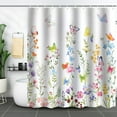thumbnail image 1 of Cortina de ducha floral con 12 ganchos, cortina de ducha de planta de tela de poliéster impermeable para baño, 1 of 5
