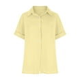 thumbnail image 6 of Kovlvoll Button down Shirts for Women Cotton Linen Casual Summer Turn down Solid Color Short Sleeve Shirt Tops, 6 of 7