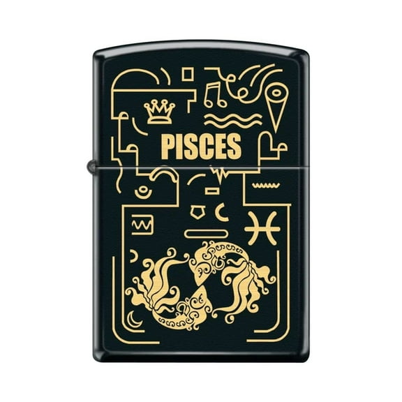 Zippo Lighter - Personalized Custom Message Engraved on Backside for Pisces Zodiac Black Matte #Z5305