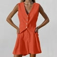 thumbnail image 5 of RMGVDSD Women Summer 2 Piece Outfits V Neck Sleeveless Button Down Vest Shorts Set Business Work Suit Sets Women Fashion Travel Outfits, 5 of 7