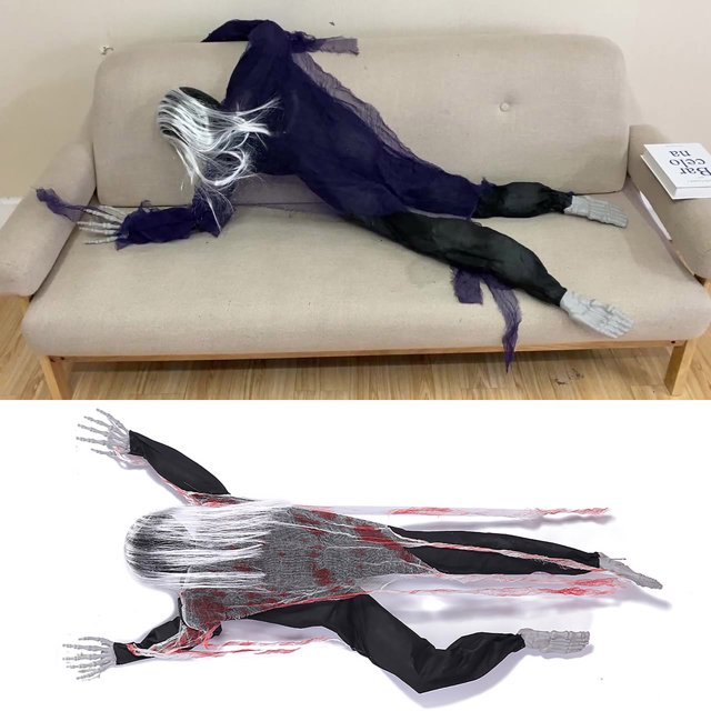 Accesorios de decoración de Halloween: Fantasma trepador de pared de 1,5 m, decoración sin control por voz, gran fantasma ahorcado, guion para escena de asesinato.
