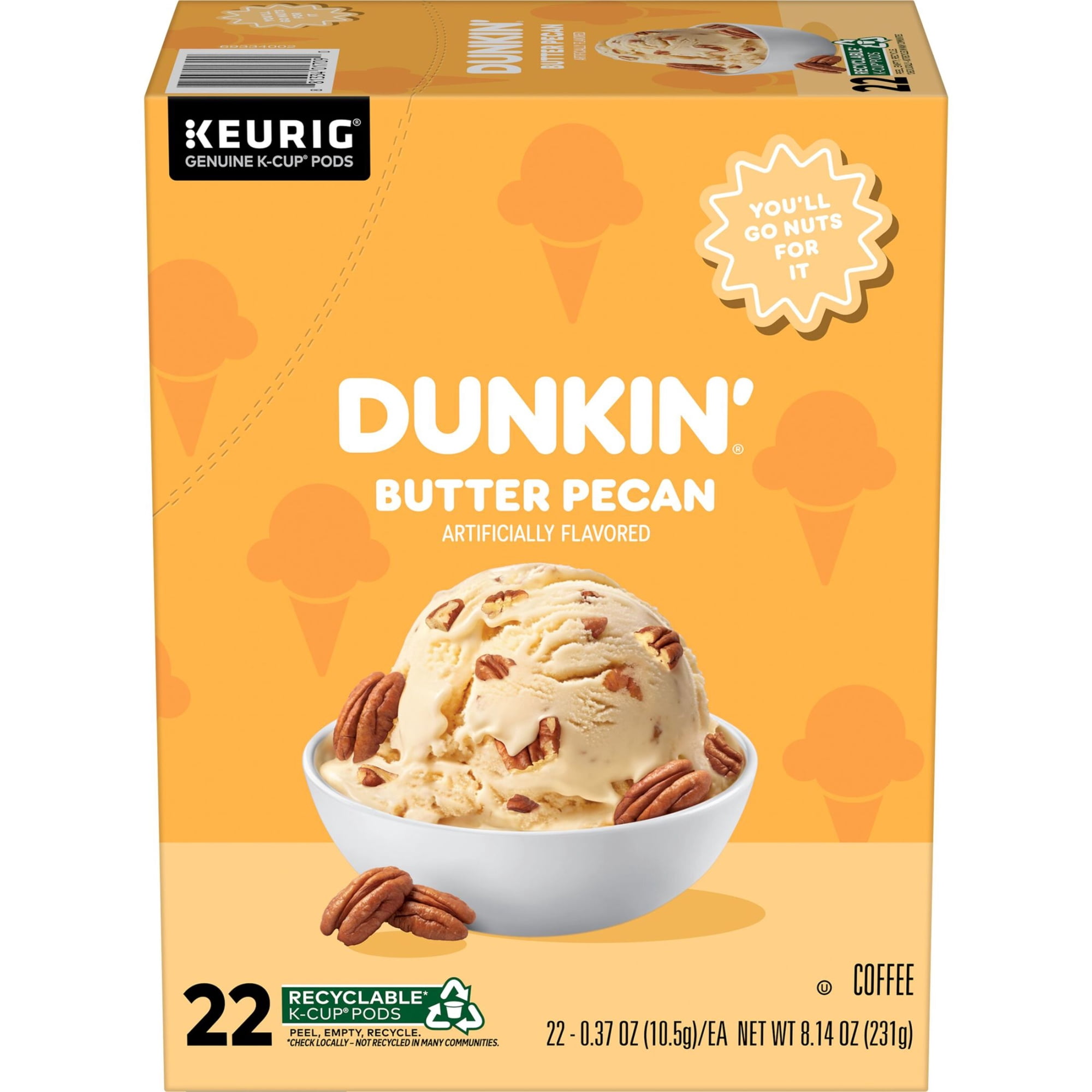 Dunkin’ Butter Pecan Artificially Flavored Coffee, Keurig K Cup Pods, 22 Count box