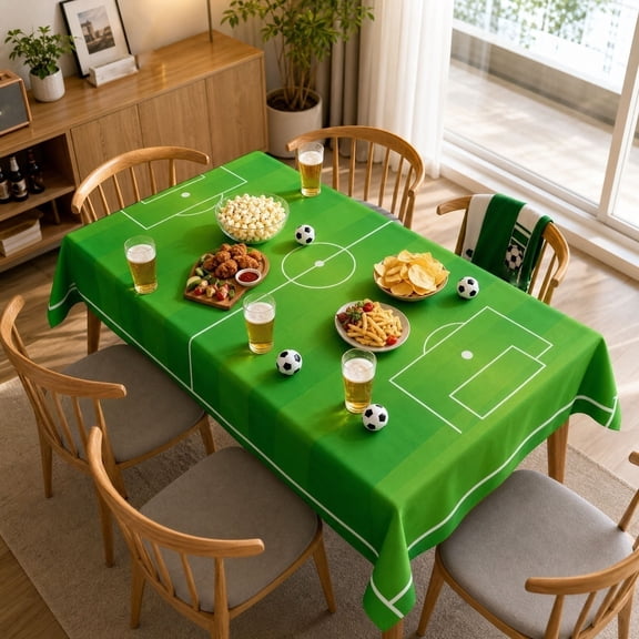 ChicYu Tablecloth Soccer Field Print Polyester Dining Table Cover 71x55 Inch Football Game Party Decor Sports Theme Birthday Event Kitchen Mantel de Futbol