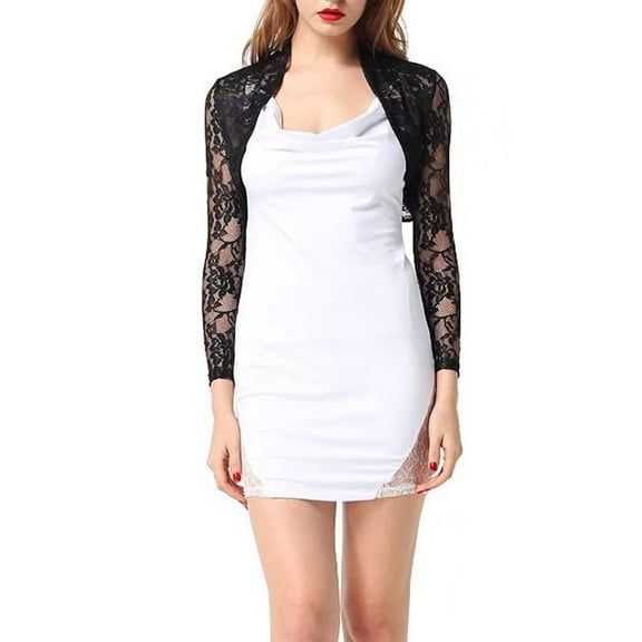 PMVFHDE Women's Festive Top Lace Hollow Out Breathable Sun Protective Shirt, Clean Solid Color Loose Short Length Small Cardigan Black,L