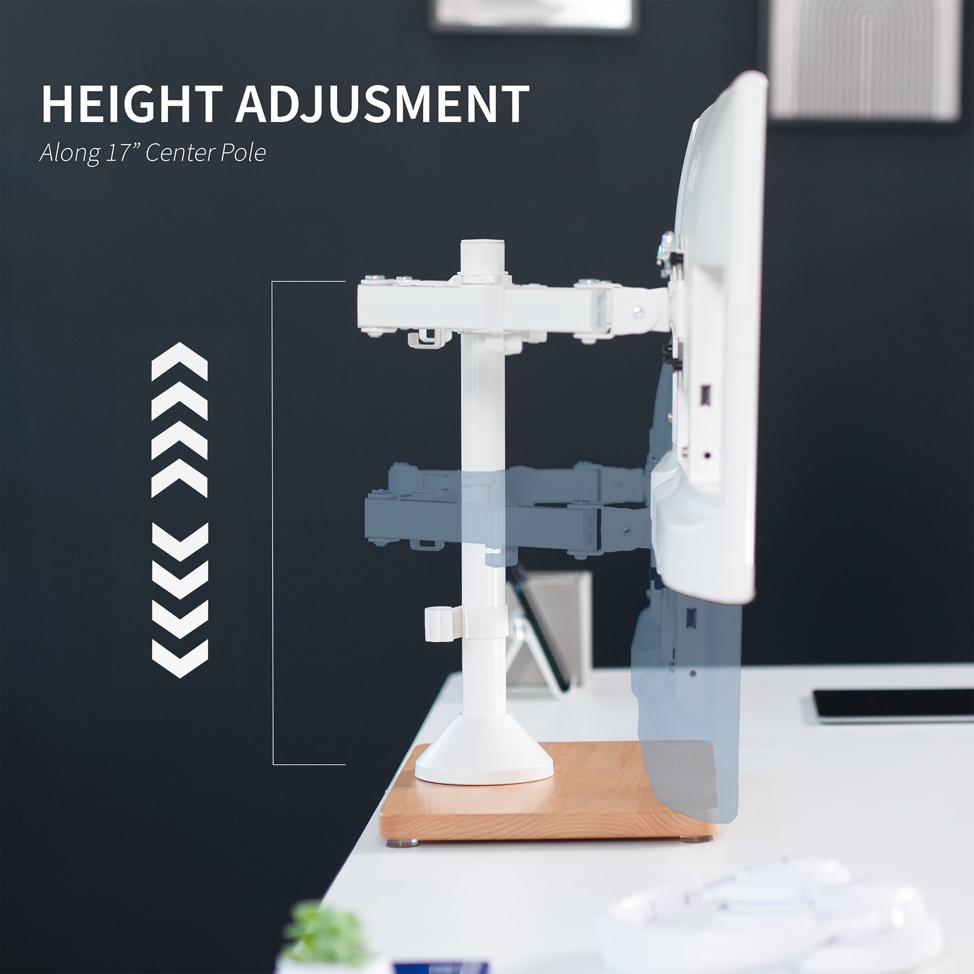 VIVO Dual Monitor Adjustable Mount w/ Wood Base, Fits Computer Screens up to 32"