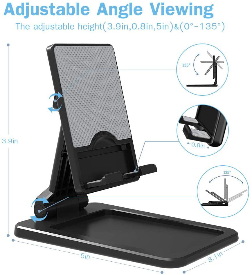 Manelord Cell Phone stand Adjustable Desktop Phone Holder Compatible with All Mobile Phones Fully Foldable Tablet Stands for Home and Office Phone Stand for Desk with Non-Slip Base 