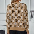 thumbnail image 4 of Penkiiy Chandail à Manches Longues à Col Rond pour Femme 2024 Automne Imprimé Mignon Ample Tricoté Chandail Hauts S Kaki, 4 of 9