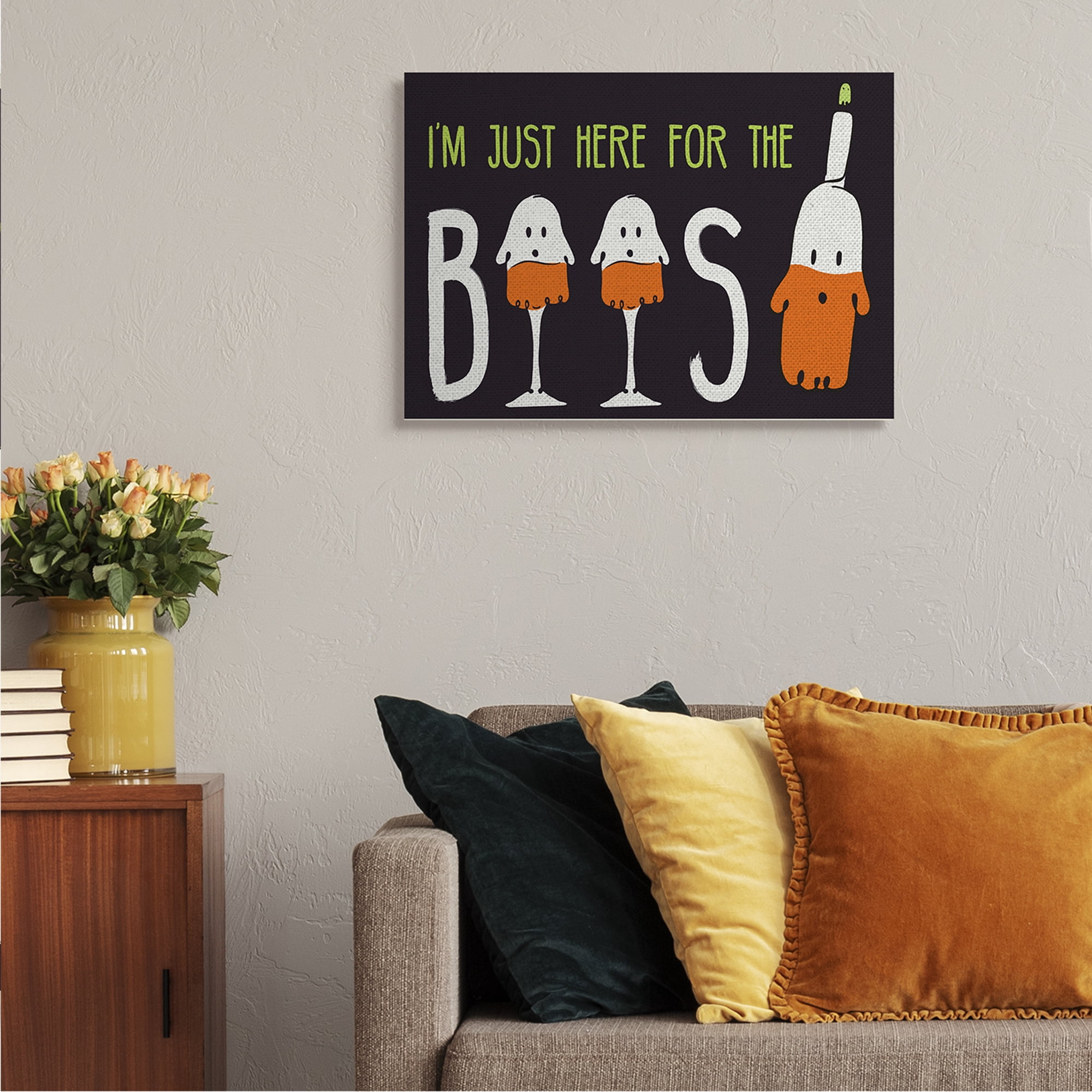 Stupell Industries Here for the Boos Phrase Halloween Ghost Pun Fairy Tales & Fantasy Painting Gallery Wrapped Canvas Art Print Wall Art, 24 x 30