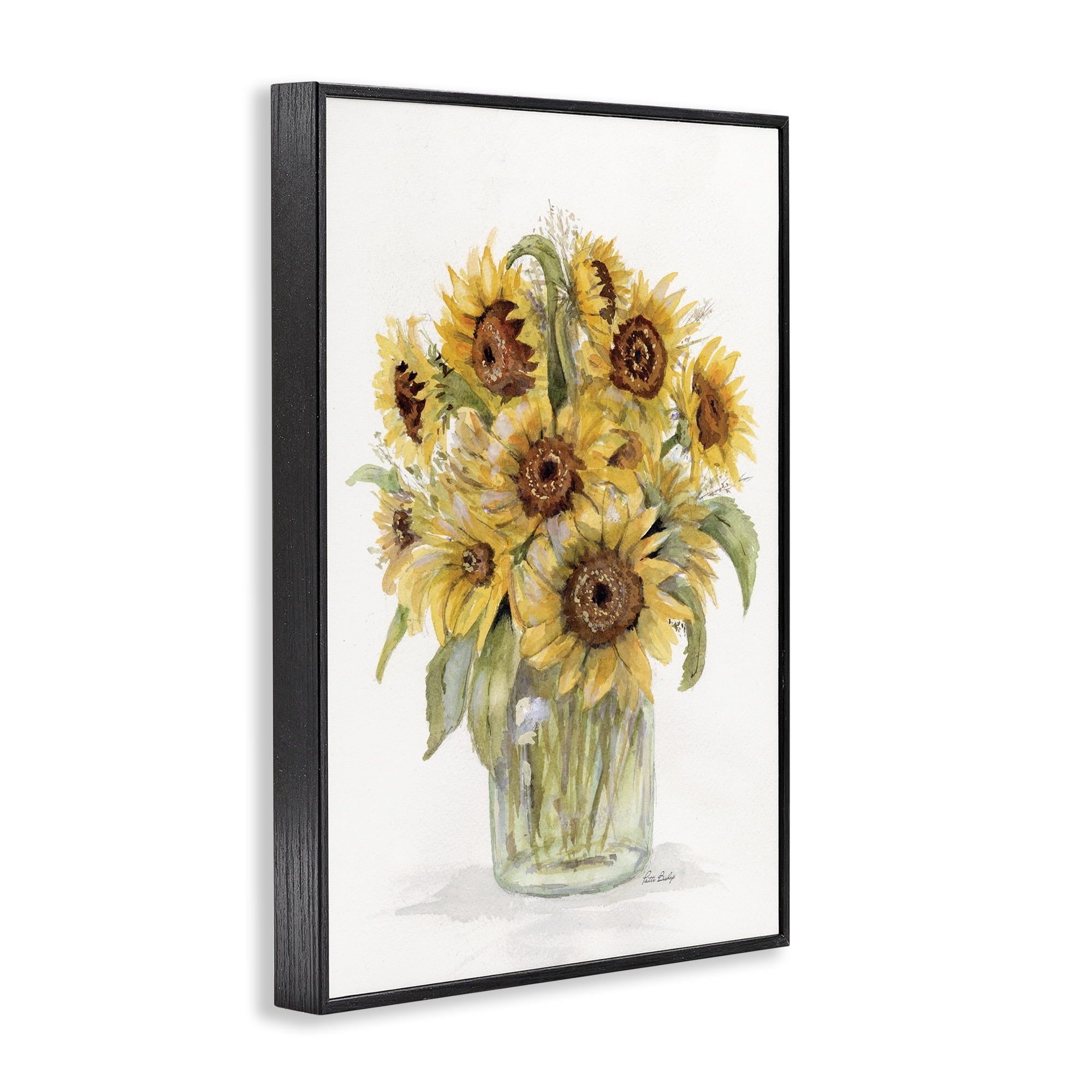 Stupell Industries Sunflower Jar Bouquet Botanical & Floral Painting Black Framed Art Print Wall Art, 12 x 18