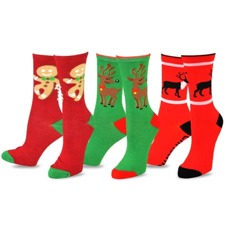 

TeeHee Christmas and Holiday Fun Crew Socks for Women 3-Pack (3PK-Reindeer and Gingerbread Man)