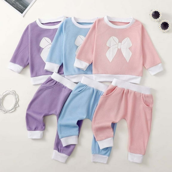 Swuxness Toddler Long Sleeve Sweatshirt Two Piece Sets, Kids Fall Sweatpants Sets, Boys and Girls Print Crew Neck Casual Comfortable Outfit Blue, 12-18 Months