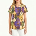 thumbnail image 4 of Hearthz Mardi Gras Workwear Scrubs Women Fat Tuesday Carnival Womens Shirts V Neck Short Sleeve Nurse Uniform with Pocket S-5XL, 4 of 4