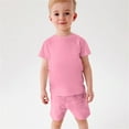 thumbnail image 3 of Odeerbi Teen Two-piece Set Toddler Kids Boys Girls Summer Outfits Baby Comfortable Cotton T-shirt Solid Color Short Sleeve Top Shorts Set Hot Pink, 3 of 9