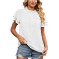 thumbnail image 1 of Top de cuello redondo para mujer, blusa holgada de Color puro de doble capa de manga corta para mujer, blusa Jacquard para uso diario, 1 of 7