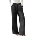 thumbnail image 2 of Zedker Womens High Waist Wide-Leg Long Casual Pants for All Seasons Loose Elastic Waist Versatile Pockets Pants with Drawstring,Black,XXL, 2 of 5