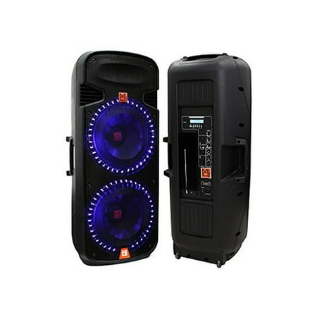 Mr. Dj PBX6100LED Dual 15-Inch 3-Way Portable Speaker with Built-In LED Light, Bluetooth, USB and FM