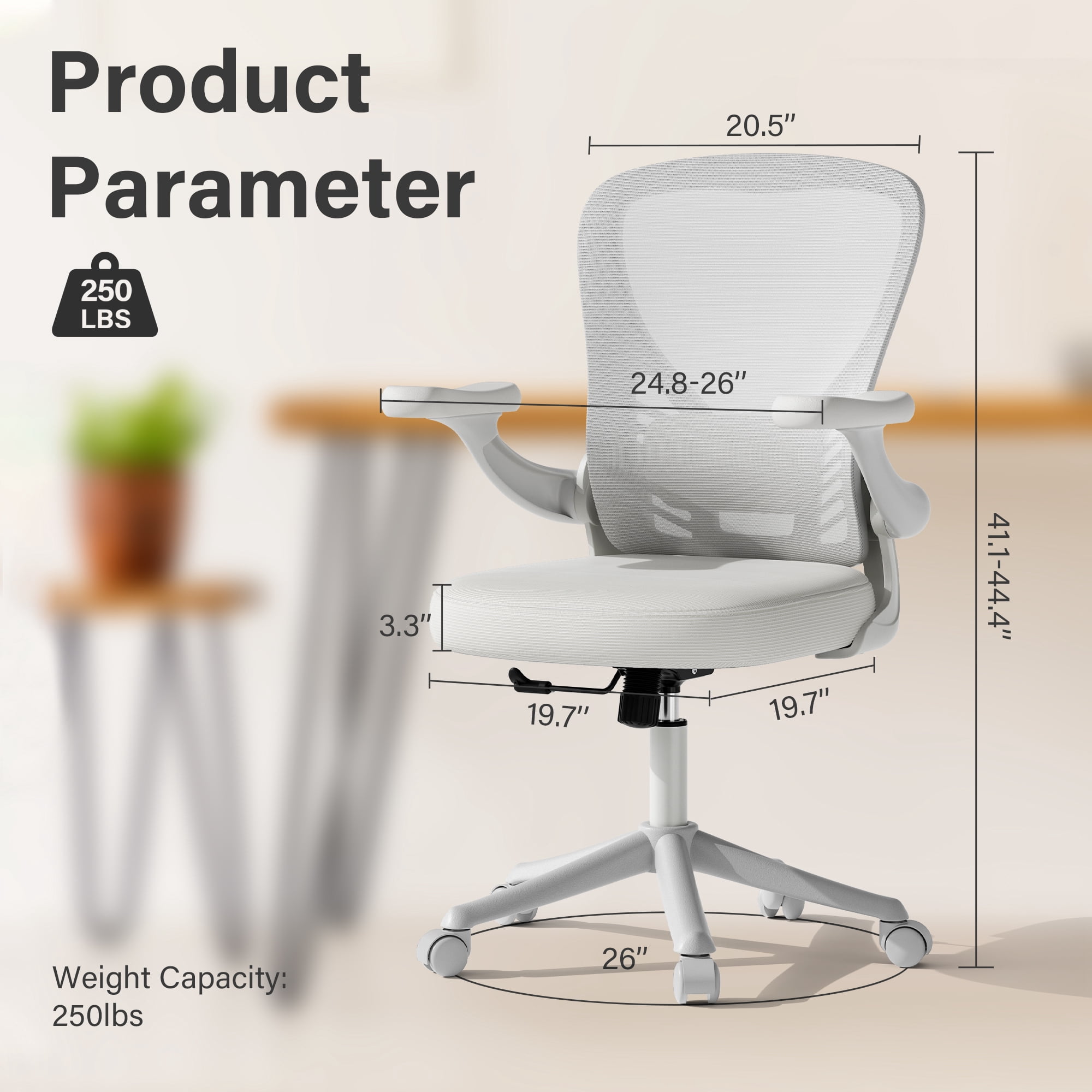 Solfway Home Office Mesh Lumbar Support Office Chair, Adjustable Tilt and Flip-up Arms, Gray (Set of 1)