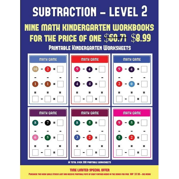 printable kindergarten worksheets printable kindergarten worksheets kindergarten subtraction taking away level 2 30 full color preschool kindergarten subtraction worksheets includes 8 printable kindergarten pdf books worth 60 71 series 11