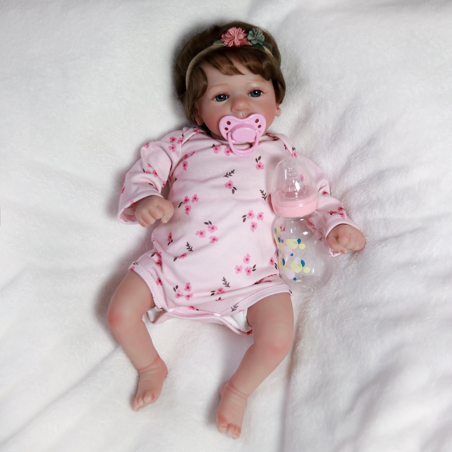 17inch Lifelike Reborn Baby Dolls Real Life Newborn Girl Doll Soft Cloth Body Adorable Playful Toy
