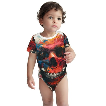

Kdxio Abstract Colorful Skull Art Pattern Unisex Baby Cotton Short Sleeve Bodysuits-3 Months