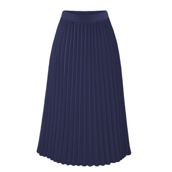BRGZLK Womens Maxi Skirts Solid Color Smmer Casual High Waist Swing Boho Chiffon Elastic Shirring Pleated A Line Skirts Dark Blue S