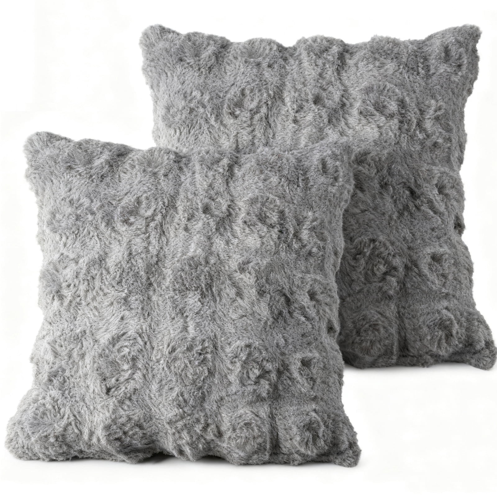 Sanmadrola Pillow Covers 18x18 Fluffy Faux Rabbit Fur Decorative Throw Pillows Case, Shaggy Decorative Cushion Covers for Sofa, Bedroom, Living Room, Cozy Home Décor, Set of 2