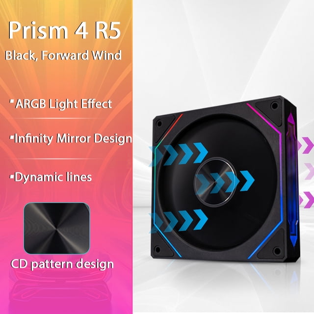 Prism 4RS ARGB CPU Fan 120mm PC Case Fan Infinity Mirror Design 5V 3PIN Case Cooler Fan 800-1800RPM 4Pin PWM Quiet Case Fan Black Forward