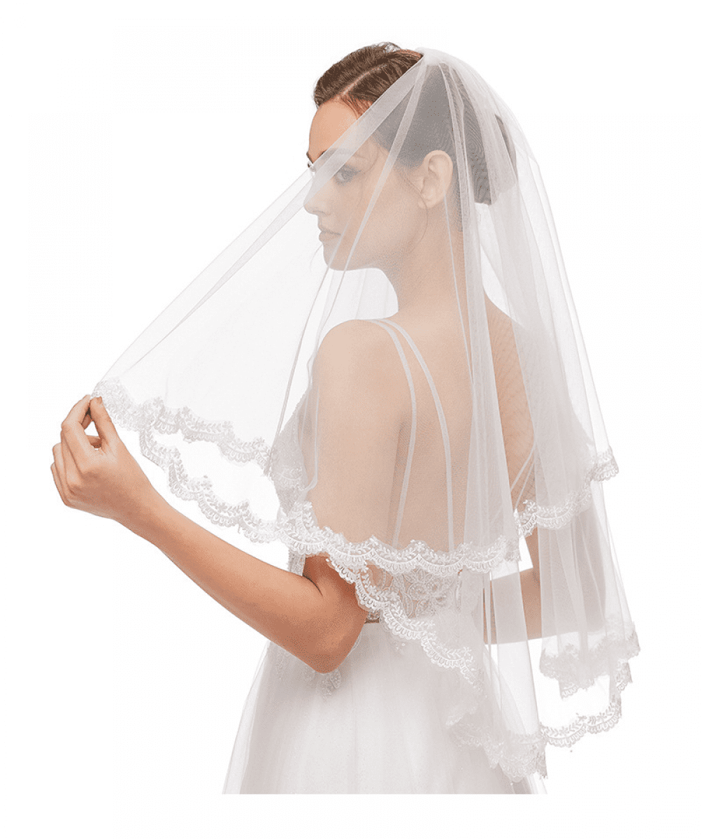 Wedding Headwear Set Elegant White Crown and One Tier Soft Sheer Plain  Wedding Veil TSDZ034