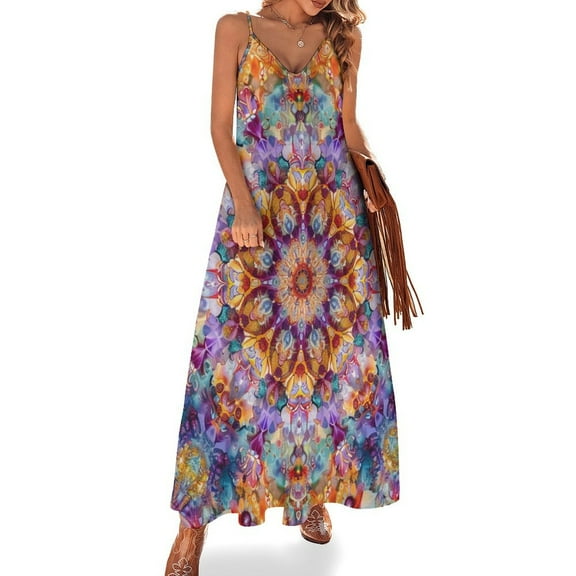 Kaleidoscope Mandala Colorful Floral Boho Sleeveless Dress Woman Fashion Long Dresses Women's Summer Suit Dress Summer 2025 Women