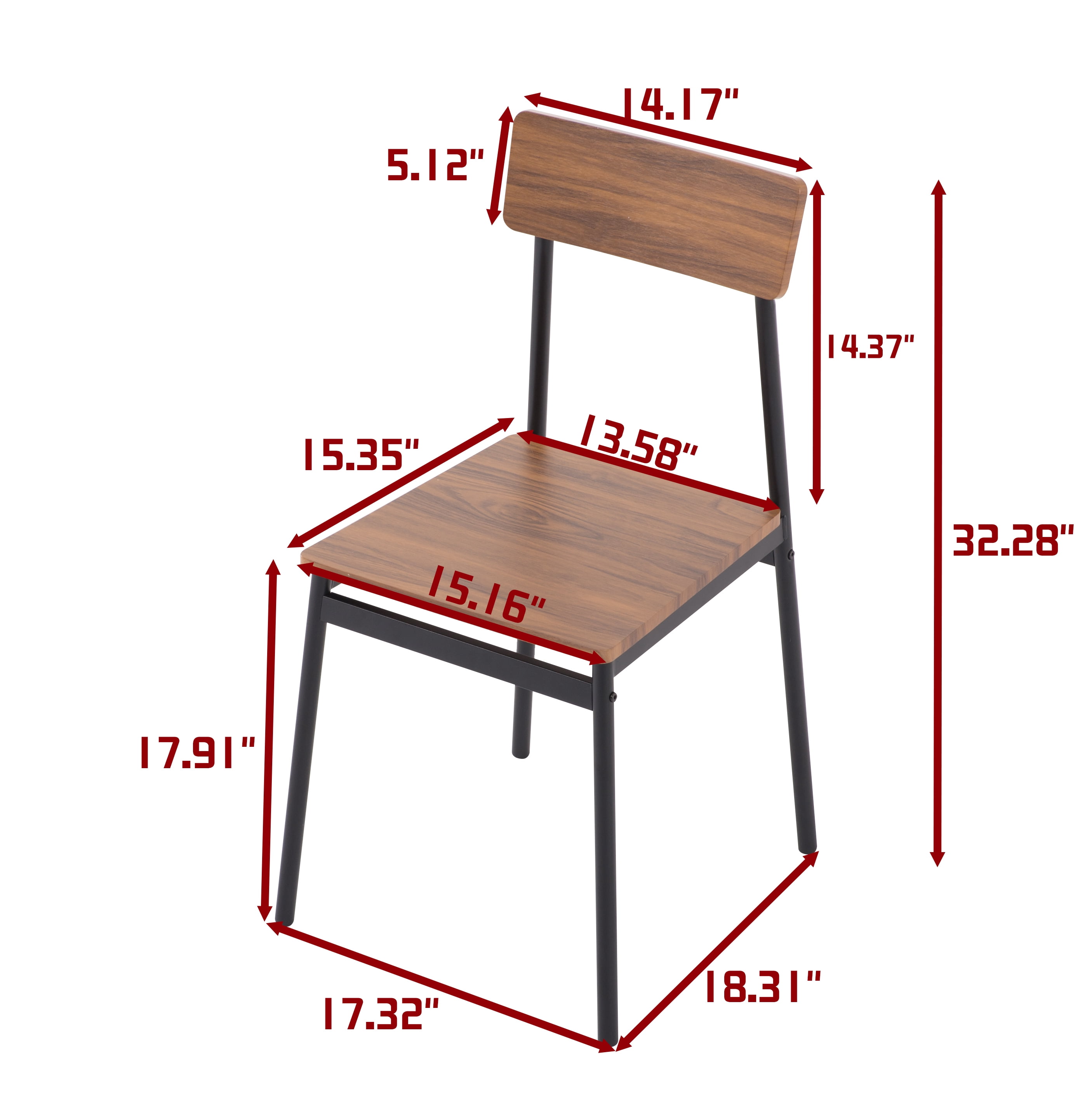 Gewnee 5-Piece Dining Table Set for 4, Rectangular MDF Table with Metal Base for Kitchen, Walnut Grain