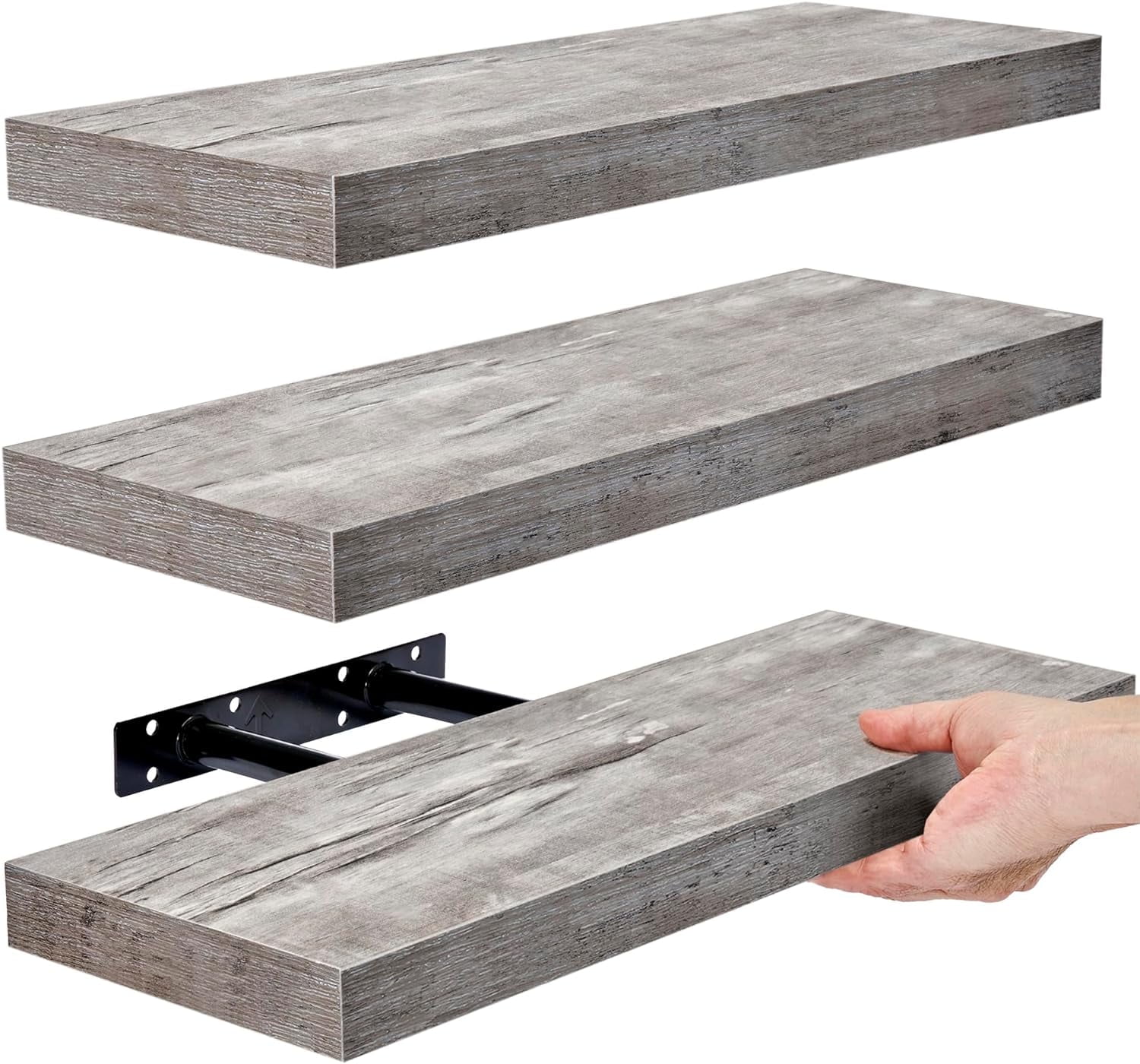 Sorbus Floating Shelves, Rustic Gray, Set of 3 photo 1